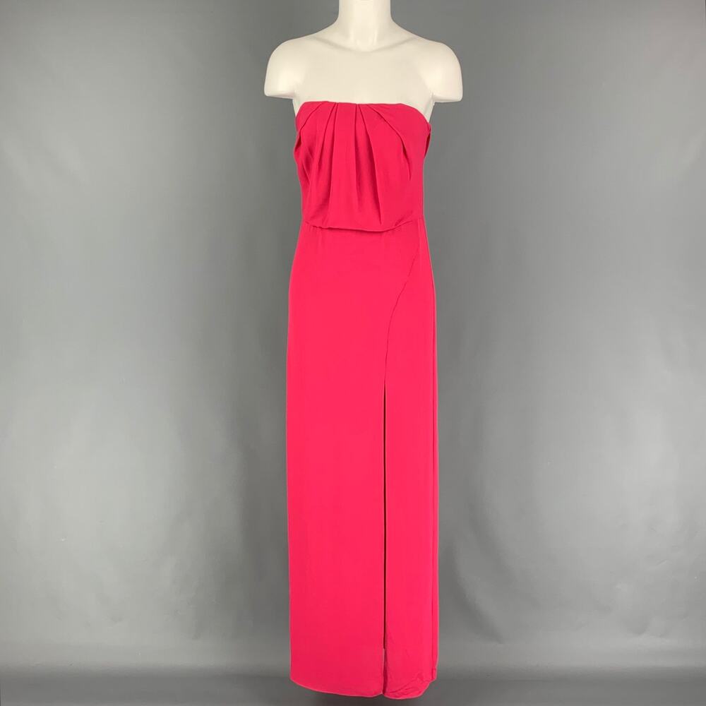 HALSTON HERITAGE Size 0 Pink Polyester Side Slit Strapless Dress